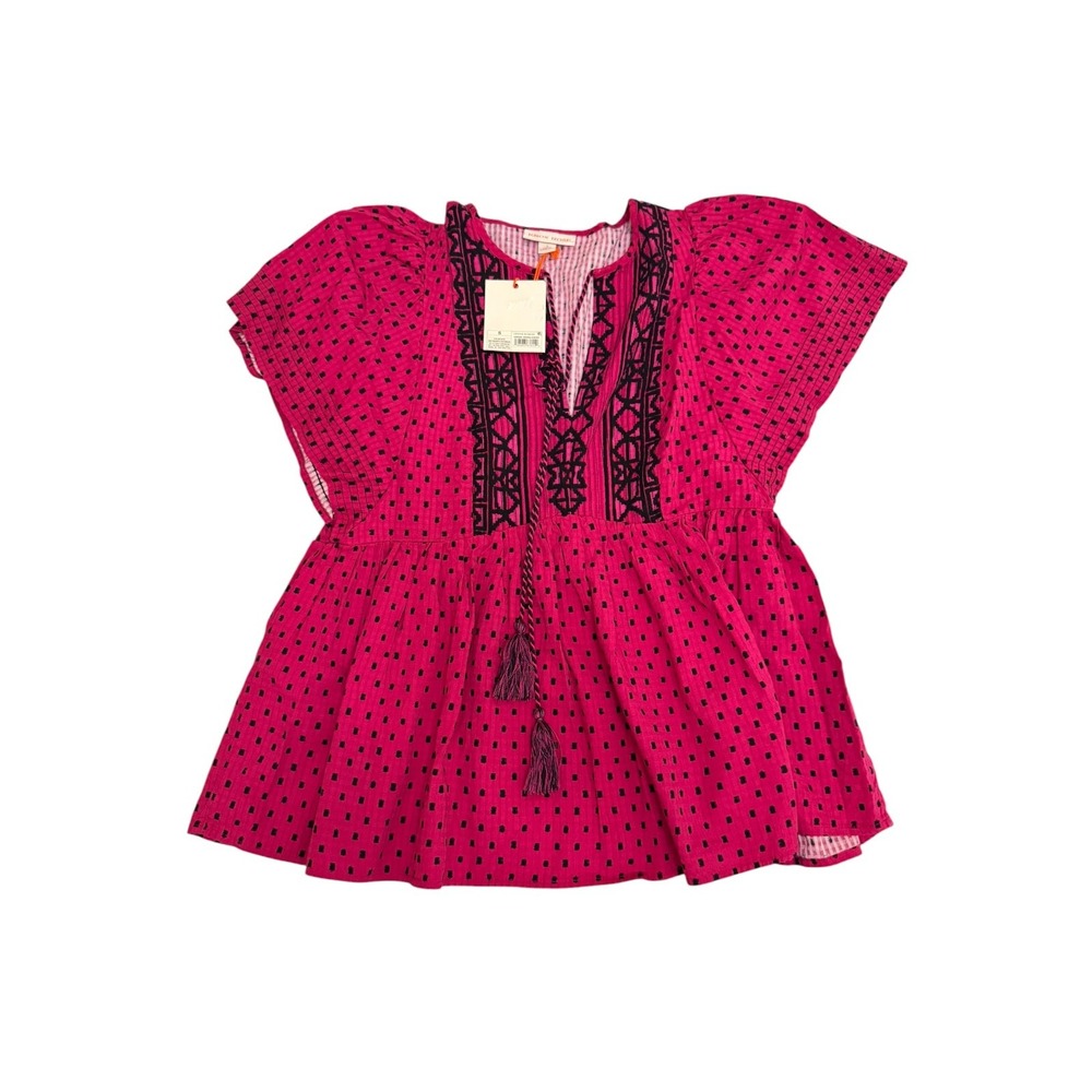 Knox Rose Women Magenta Pink Embroidered Boho Peasant Babydoll Top‎ Small NWT